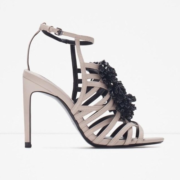 Zara Shoes - ZARA CREAM AND BLACK BEADED HEELS